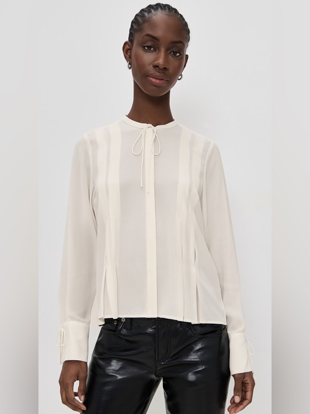 rag & bone Cream Tie-Neck Long Sleeve Blouse